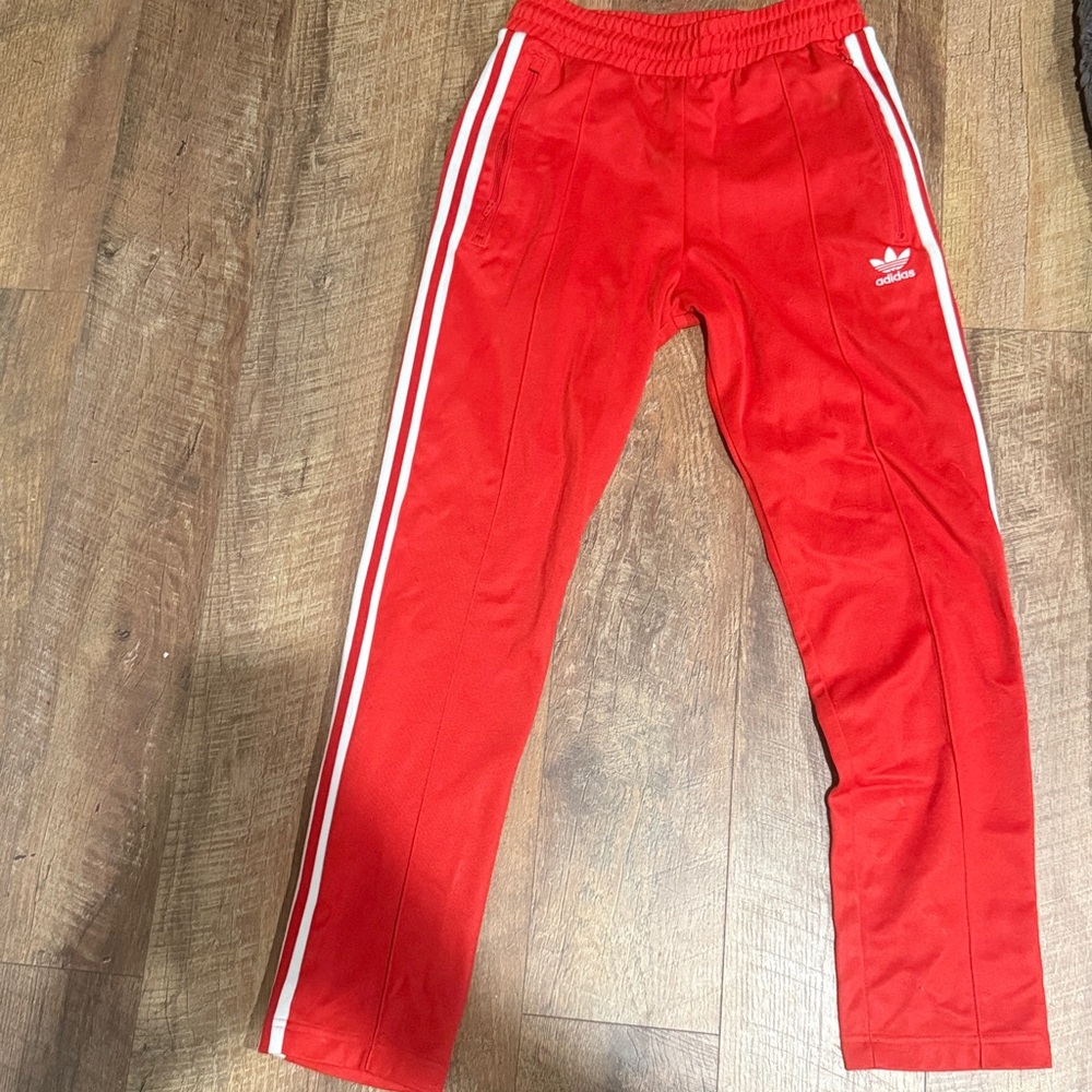 Adidas front crease Men's Red Joggers with White Stripes